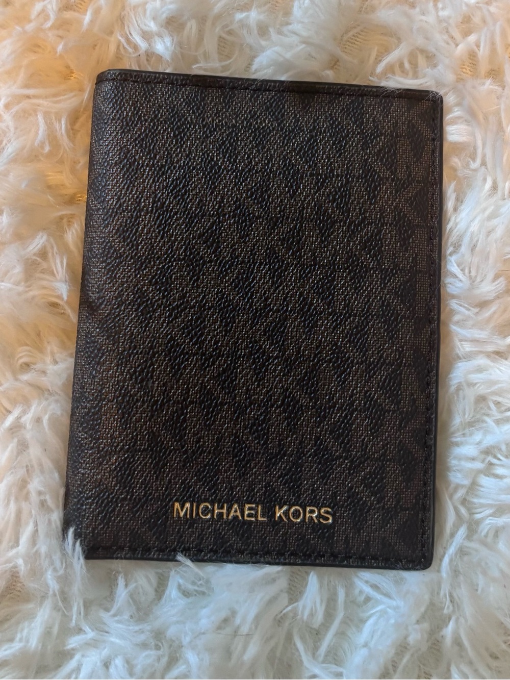 Michael Kors Dark Brown Passport Holder with Gold Logo